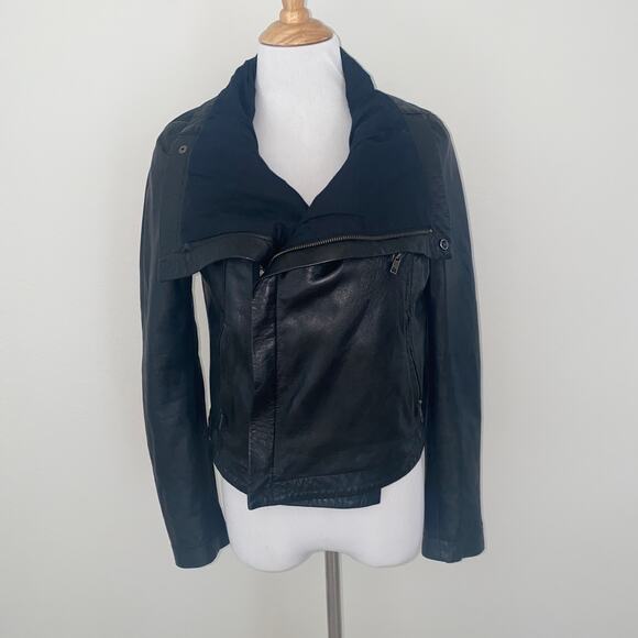 Neuw Black Leather Moto Jacket Zip Wrists Size 12